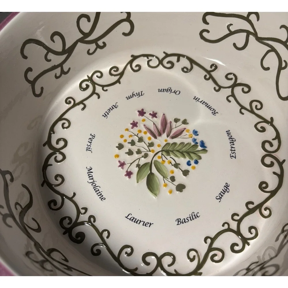 Temp-tations by‎ Tara Bistro Ceramic Bowl Floral Herb Garden Pink Trim Cream